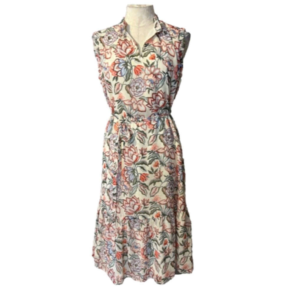 LOFT Midi Dress PM Petite Medium Romantic Floral Ruffle NWT Washable